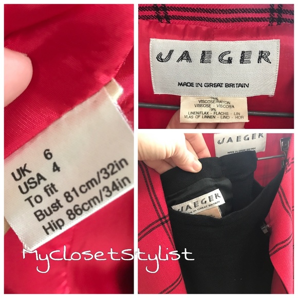 JAEGAR 2PC SUIT Red Linen Blend Jacket+ Skirt 4EUC - Picture 5 of 8